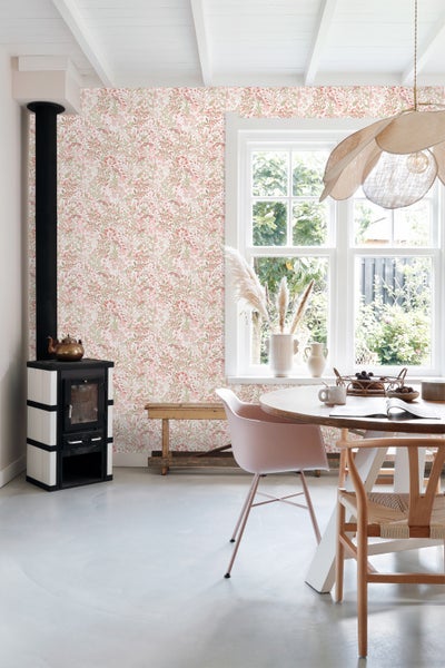 ESTAhome Tapete Feldblumen Graugrün und Rosa - 50 x 900 cm - 131348