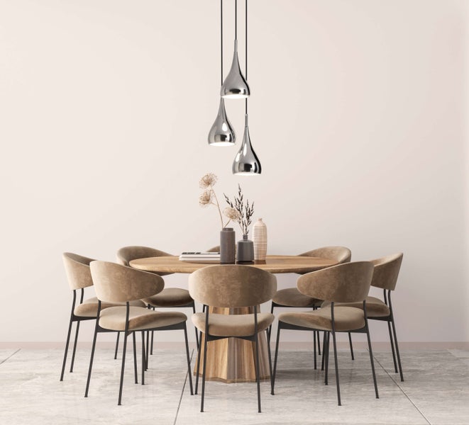 Technische Zeichnung einer Pendelleuchte mit drei Leuchten, Durchmesser 300 mm, Höhe 800 bis 1200 mm