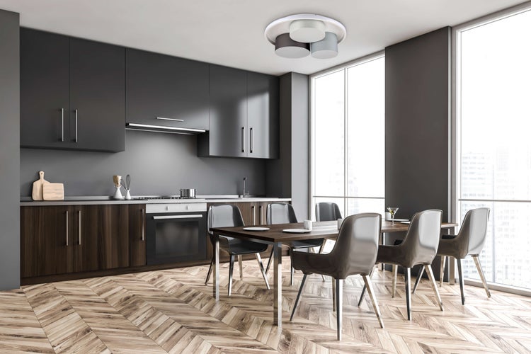 3er-LED Deckenleuchte EPPAN Ø 56cm, aus Metall, Kunststoff und Textil in Grau, integrierte LEDs,  Beleuchtung für Wohnzimmer, Büro oder Eingangsbereich