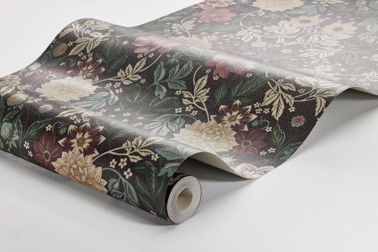 Borastapeter Tapete Blumenmuster im Jugendstil Dunkelgrün und Rosa - 53 cm x 10.05 m - 660404