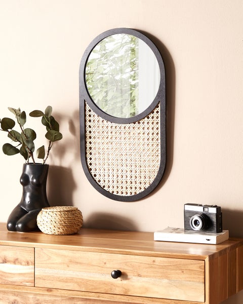 Wandspiegel BALEAL 30 cm 56 cm Rattan Naturfarben