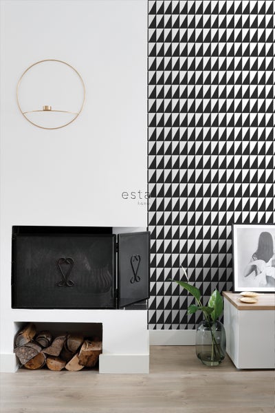 ESTAhome Tapete grafische Dreiecke Schwarz-Weiß - 53 cm x 10.05 m - 139077