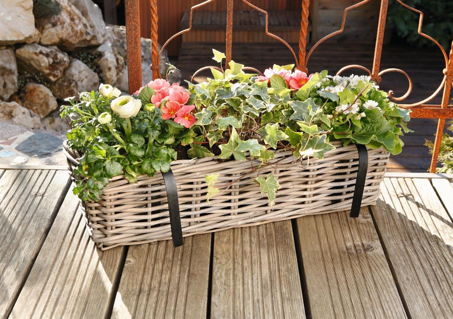 fertige blumenkästen Blumenkasten Lärche Natur inkl. Stoffeinsatz - fertig montiert