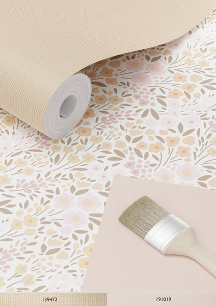 ESTAhome Tapete Blumen Hellrosa und Beige - 53 cm x 10.05 m - 139533