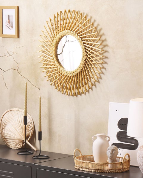 Wandspiegel TAGOLU 60 cm 60 cm Rattan Naturfarben