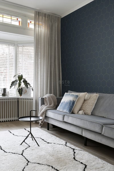 ESTAhome Tapete Wabenmuster Dunkelblau und Gold - 53 cm x 10.05 m - 139237