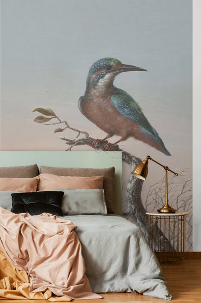 ESTAhome Fototapete Eisvogel auf Zweig Abendrot - 1,86 x 2,79 m - 158888