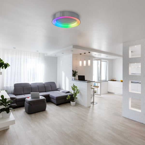 LED Deckenleuchte MULTO Ø 46,5 cm, viele Funktionen, aus Metall und Kunststoff, mit integrierten LEDs, Beleuchtung für Wohnzimmer, Büro oder Nachttisch