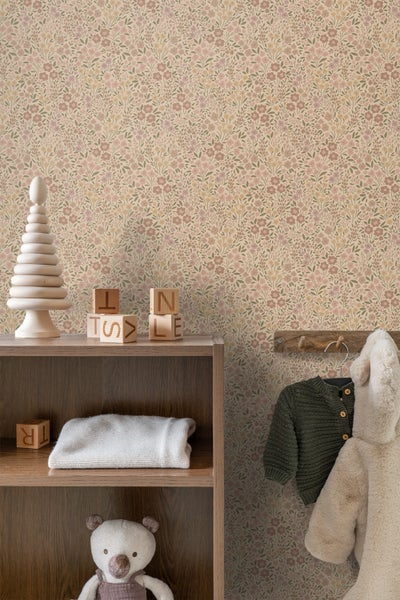 ESTAhome Tapete Blumen helles Altrosa und Lila - 50 x 900 cm - 131456