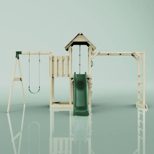 OutdoorToys Spielturm Strömsund aus Holz in Grün Trapezstange