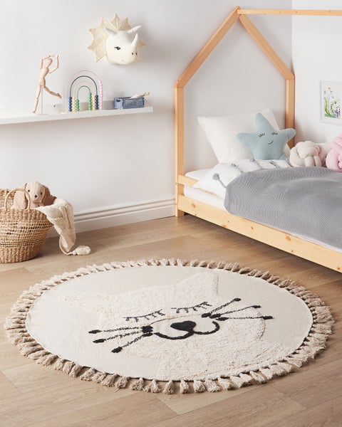 Runder Teppich aus Baumwolle Katzenmotiv ø 120 cm Beige ETSERI