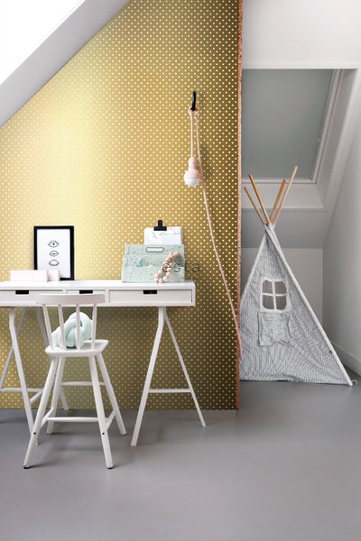ESTAhome Tapete Punkte Gold und Weiß - 53 cm x 10.05 m - 139114