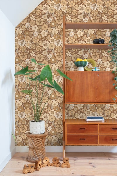 ESTAhome Tapete Retro Blumen Beige und Braun - 50 x 900 cm - 130965