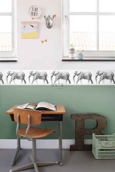 ESTAhome XXL-Tapetenbordüre Elefant Schwarz und Weiß - 400 cm x 23,25 cm - 158710