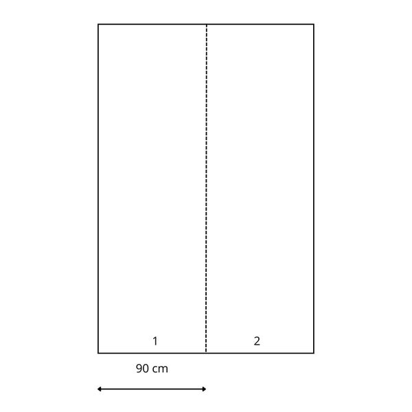 Schematische Darstellung einer 90 cm breiten Fläche, unterteilt in zwei Bereiche.