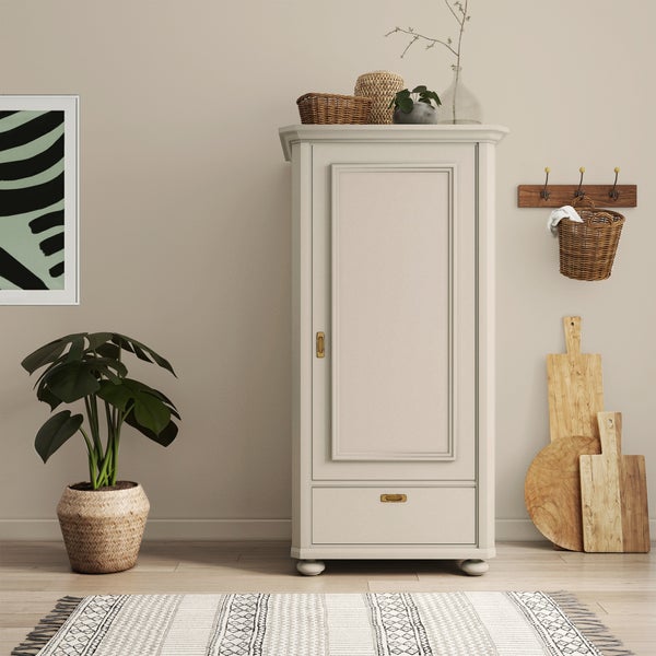 MissPompadour seidenmatte Holzfarbe - Grau mit Leinen - 1 L, Möbelfarbe ohne Schleifen - Farbe für Holz, Metall, Kunststoff - Holzlack, Möbellack schnelltrocknend mit hoher Deckkraft