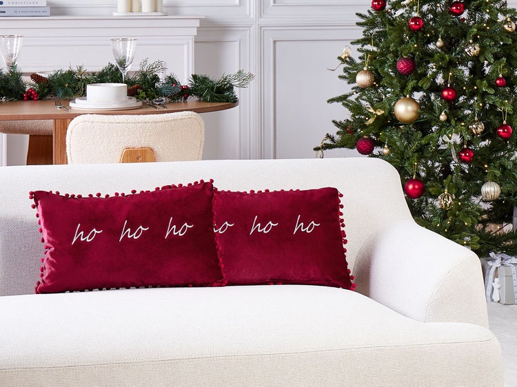 Dekokissen 2er Set MOCHI Samtstoff 30 x 50 cm Rot Weihnachtsmotiv