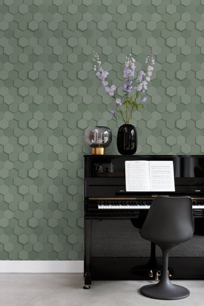 Origin Wallcoverings Tapete 3D Wabenmuster Graugrün - 53 cm x 10.05 m - 347851
