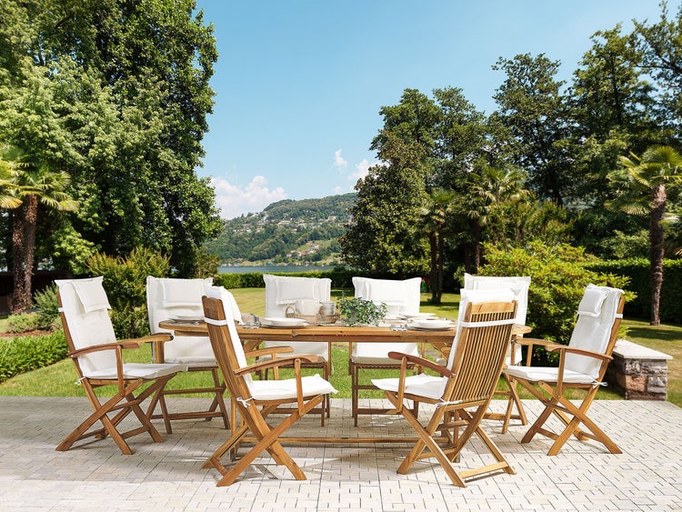 Gartenmöbel Set 8-Sitzer MAUI inkl. Kissen Akazienholz Cremeweiß