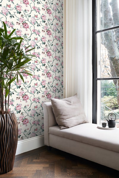 Origin Wallcoverings Tapete Blumen Crême-Weiß und Hellrosa und Grün - 53 cm x 10.05 m - 347433