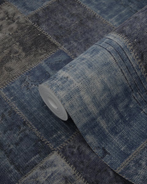 Origin Wallcoverings Tapete Kelim-Patchwork Taupe und Blau - 53 cm x 10.05 m - 347466
