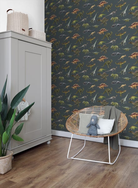 Sanders und Sanders Tapete Dinosaurier Dunkelblau und Grün - 50 x 900 cm - 935370