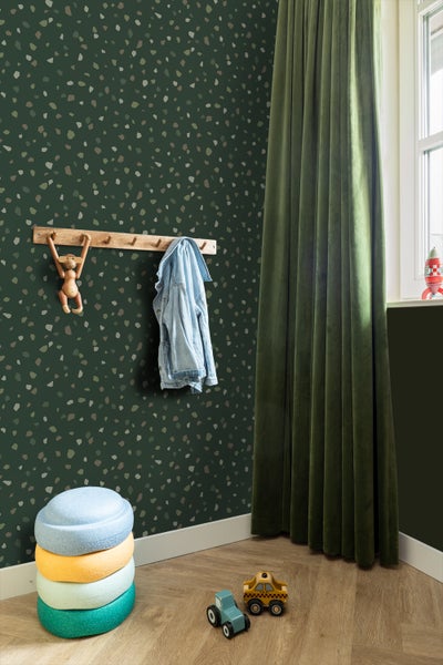 ESTAhome Tapete Terrazzo-Motiv Dunkelgrün - 50 x 900 cm - 139827