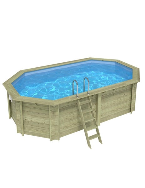 Aufstellpool mit Holzverkleidung und Leiter