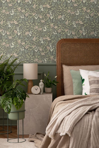 Borastapeter Tapete Blumen Braun und Grün - 53 cm x 10.05 m - 662683