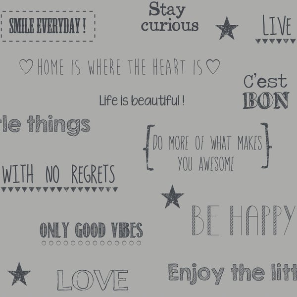 Motivtapete mit verschiedenen Schriftzügen und Symbolen