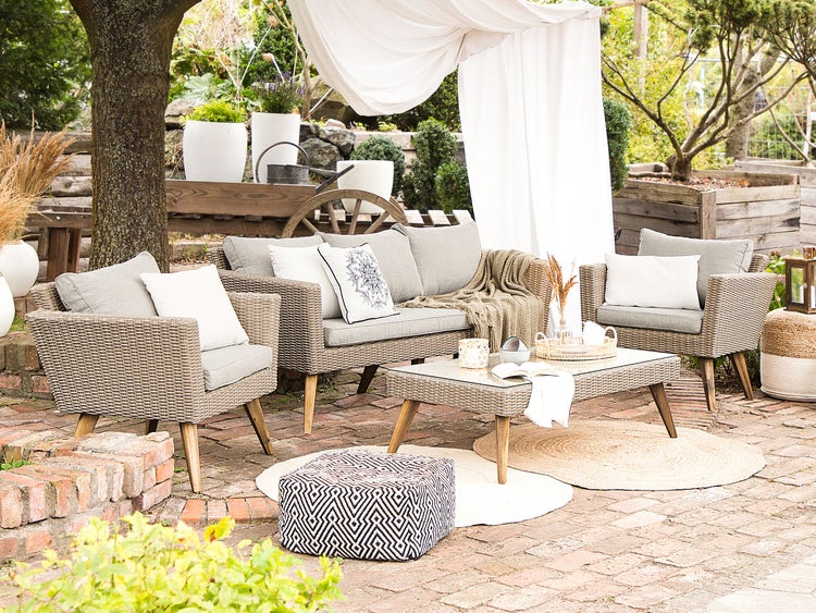 Lounge Set mit Tisch 5-Sitzer VITTORIA Polyrattan Grau