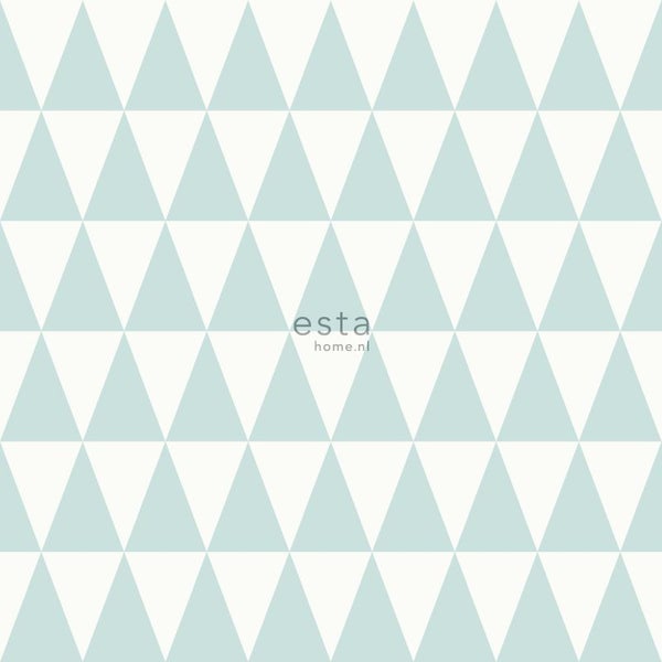 ESTAhome Tapete grafische, geometrische Dreiecke Pastell Mintgrün und Weiß - 53 cm x 10.05 m - 148669