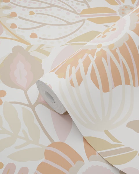 ESTAhome Tapete Blumenmuster Violettrosa, Terrakotta und Beige - 50 x 900 cm - 139674