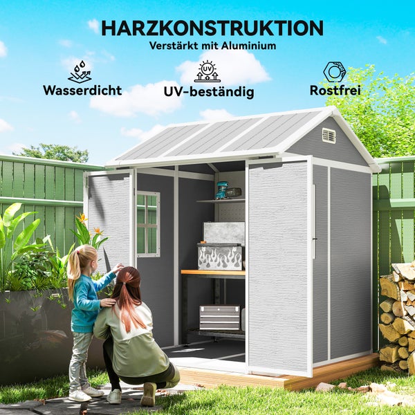 Gartenhaus aus Harzkonstruktion mit Aluminiumverstärkung, wasserdicht, UV-beständig und rostfrei
