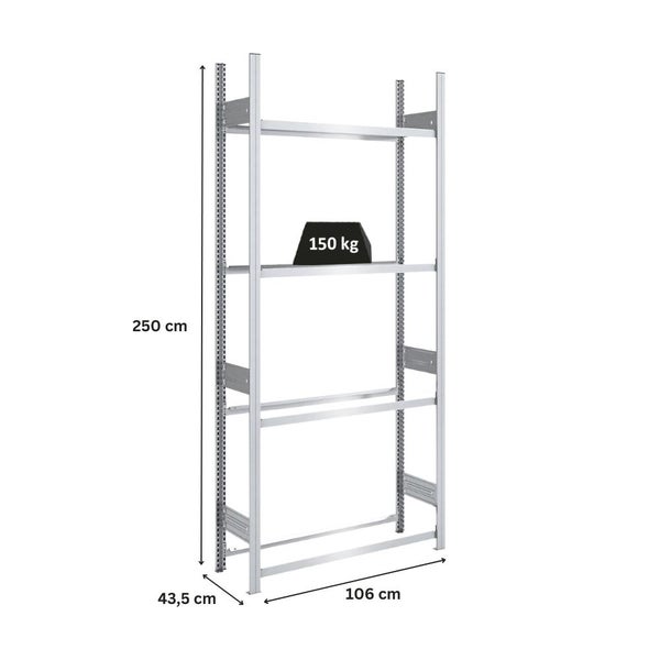 PROREGAL Reifenregal Tire Pro Made In Germany HxBxT 250 x 100 x 43 cm 4 Ebenen 150 kg Fachlast Bis Zu 5 Reifen Pro Ebene Verzinkt