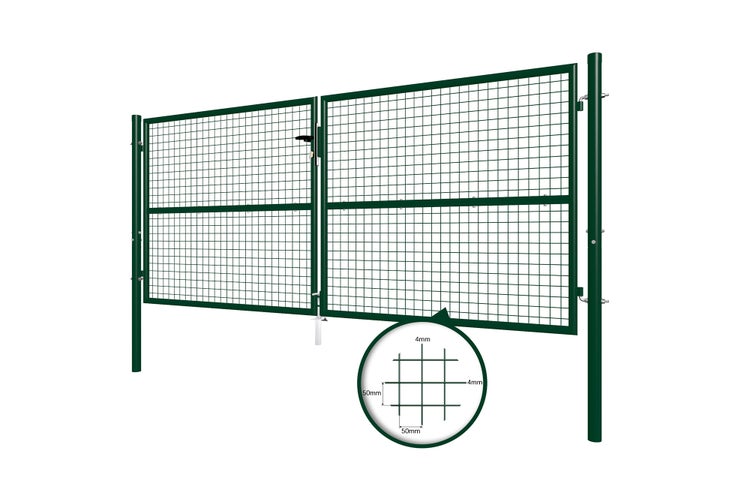 OLGA Doppelflügeltor für Stabmattenzaun 3m  Breite 306 x Höhe 131 cm  Moosgrün, inkl. Griff, Schloss und Schlüssel I Gartenpforte Einfahrtstor Hoftür