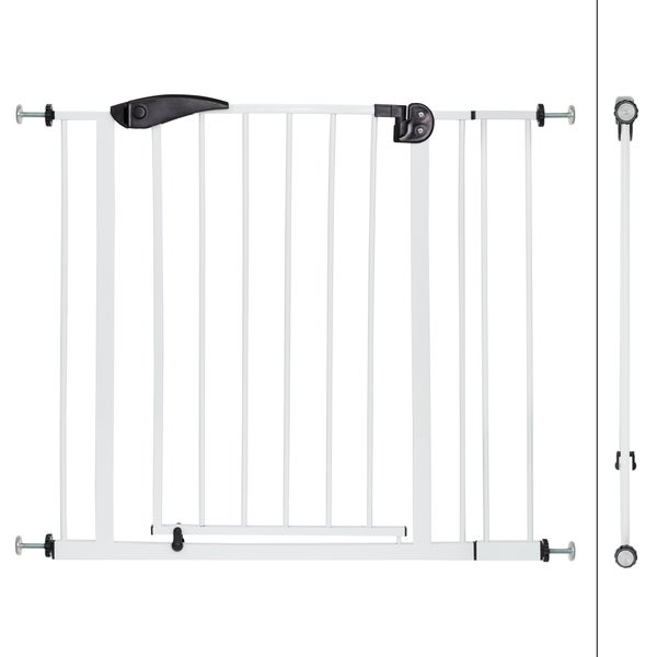 ECD Germany Türschutzgitter für Kinder, Hunde und Katzen, 85-95cm inkl. 10cm Verlängerung, ohne Bohren, Weiß, beidseitig, Selbstschließend, Metall-Gitter zum Klemmen, Treppenschutzgitter Absperrgitter