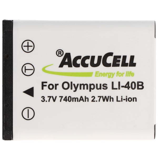 AccuCell Lithium-Ionen-Akku für Olympus LI-40B, 3,7 Volt, 740 Milliamperestunden, 2,7 Wattstunden.