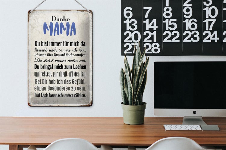 Blechschild Spruch 20x30cm Danke Mama du bist für mich da
