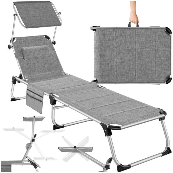 Sonnenliege tectake Lorella 220 x 60,5 x 34 cm, mit Seitentasche  gepolstert, klappbar grau-meliert