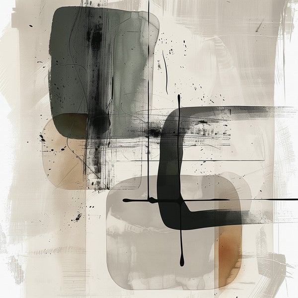 Abstraktes Gemälde mit grafischen Formen und Linien