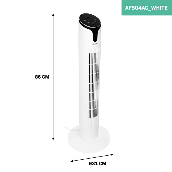 VONROC Hochwertiger Turmventilator – 86 cm – Inklusive Fernbedienung – 3 Geschwindigkeitsstufen – Schwenkfunktion – 15-Stunden-Timer – Weiß