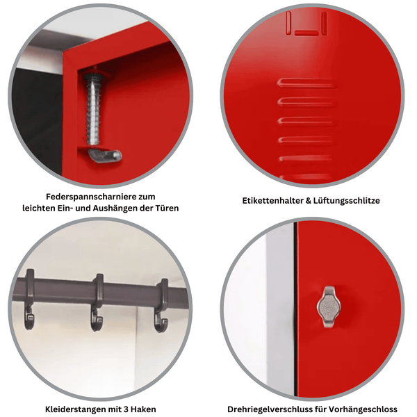 PROREGAL Garderobenspind Camel 4-Fächer HxBxT 180 x 117 x 50 cm Vorhängeschloss Grau-Rot