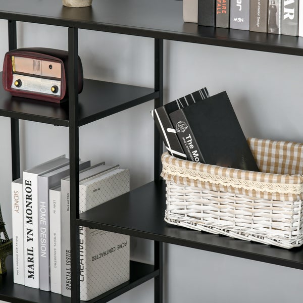 HOMCOM Standregal Bücherregal Lagerregal Aktenregal mit 5 offenen Fächern Küchenregal Metall Schwarz 120 x 35 x 87,5 cm