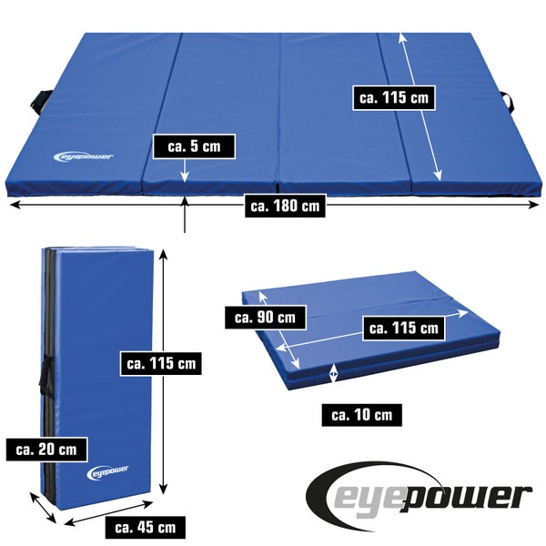 180x115 Klappbare Gymnastikmatte - 5cm dicke Turnmatte Blau Schwarz