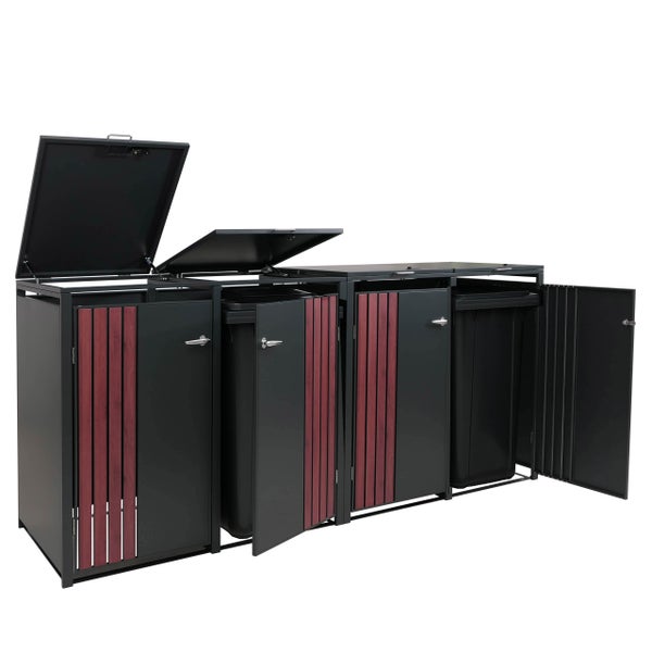 Mülltonnenbox für drei Mülltonnen mit Klappdeckel und Holztüren