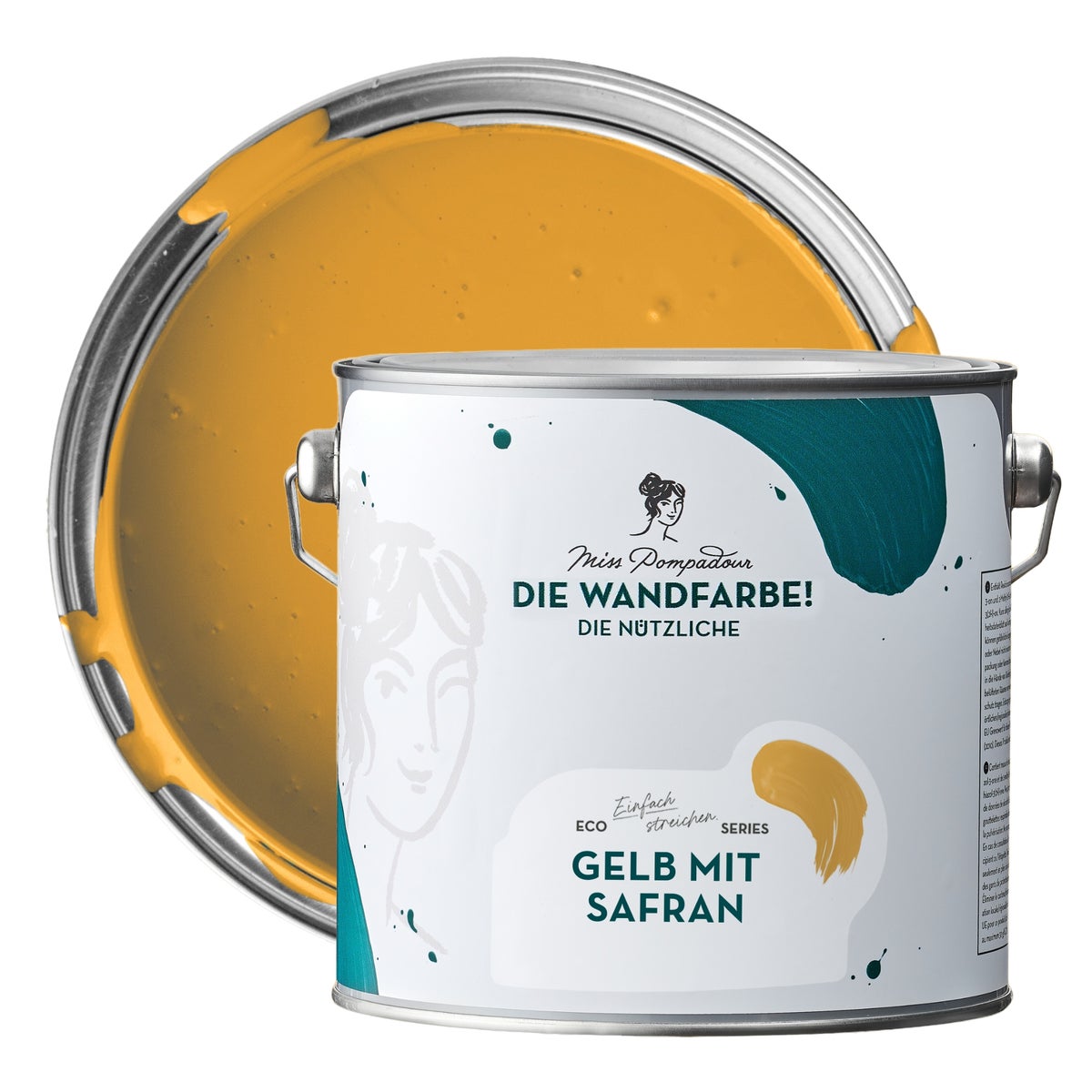 MissPompadour abwaschbare Wandfarbe 2.5L Gelb mit Safran - hohe Deckkraft und Ergiebigkeit - matte, scheuerbeständige Innenfarbe - geruchsarm, wasserbasiert, atmungsaktiv - Die Nützliche