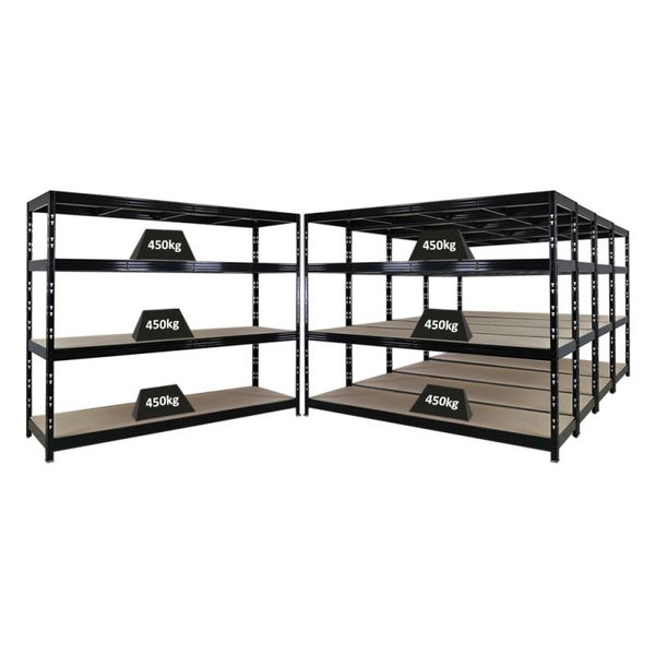 PROREGAL Mega Deal 5x Profi Schwerlastregal Rhino, HxBxT 180x240x60cm, 4 Spanplatten-Ebenen 8mm, Fachlast 450kg, Schwarz