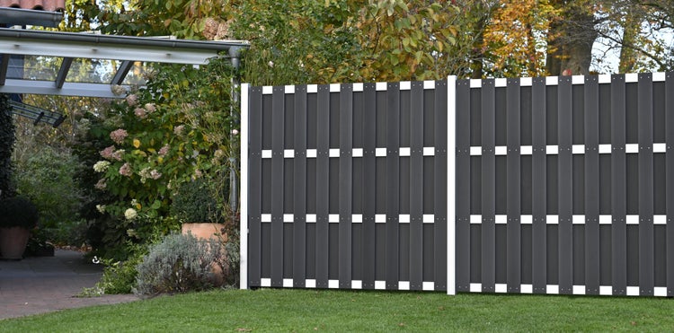 GartenLand WPC Bretterzaun Relax ca. 180 x 180 cm Anthrazit Aluminium Silber Ohne Pfosten