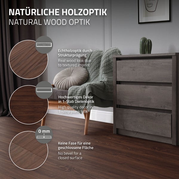 ML-Design Deluxe PVC Bodenbelag, Selbstklebende Vinyl-Dielen, Vinylboden, 91,5 cm x 15,3 cm x 2 mm, Dicke 2 mm, 2,23m²/16 Dielen, Rot-Braun Nuss, Holzoptik, rutschfest, wasserfest, Einfache Verlegung